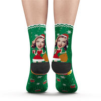 Custom Face Socks Funny Christmas Pinup Girl