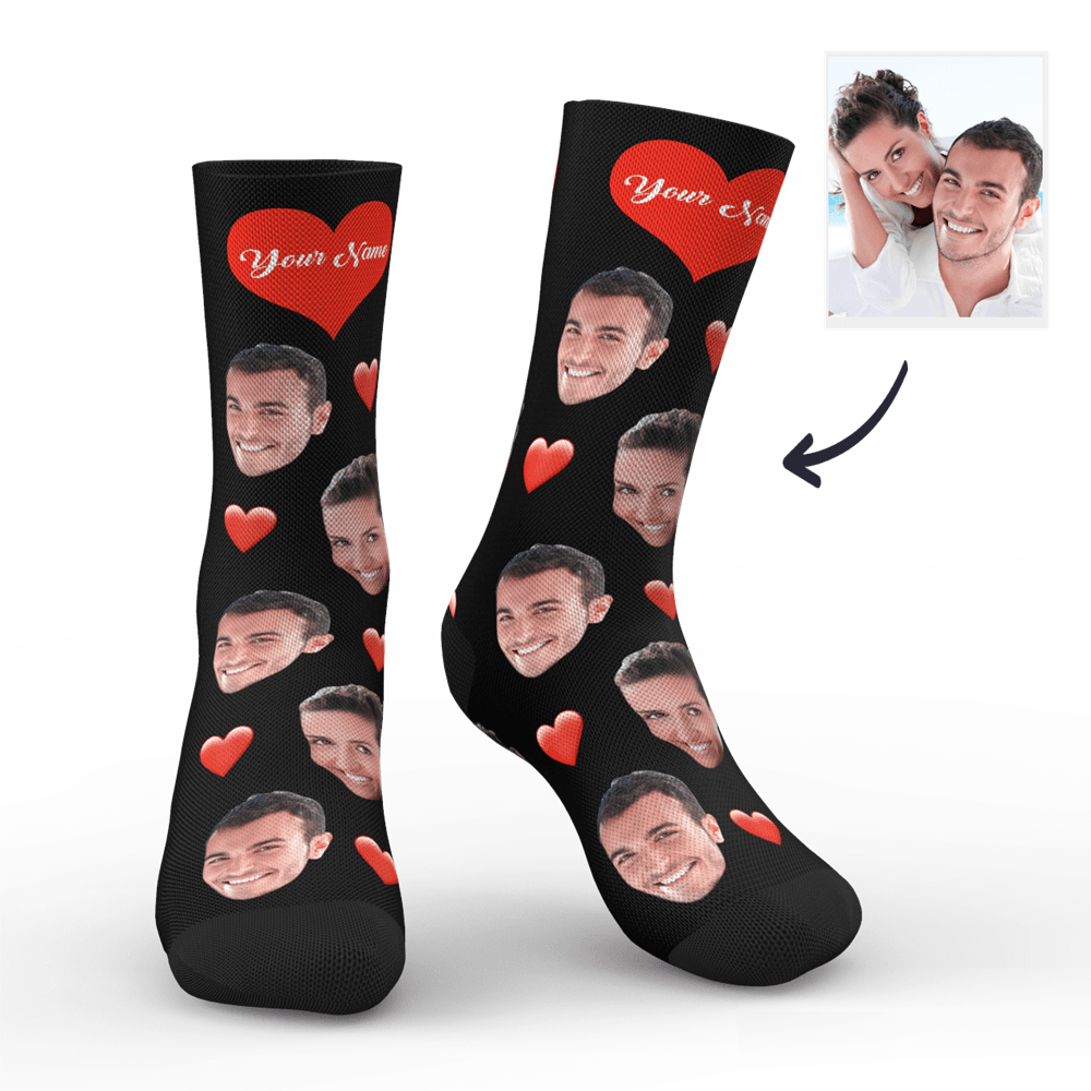 3D Preview Custom Face Heart Socks with Your Text