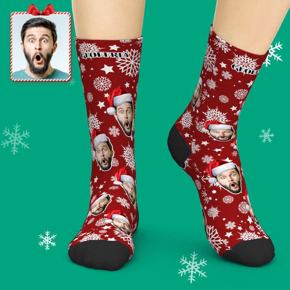 3D Preview Custom Face Socks Add Pictures Christmas Socks - Santa Hat