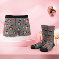 Custom Face Boxer Shorts And Socks Set Love Heart