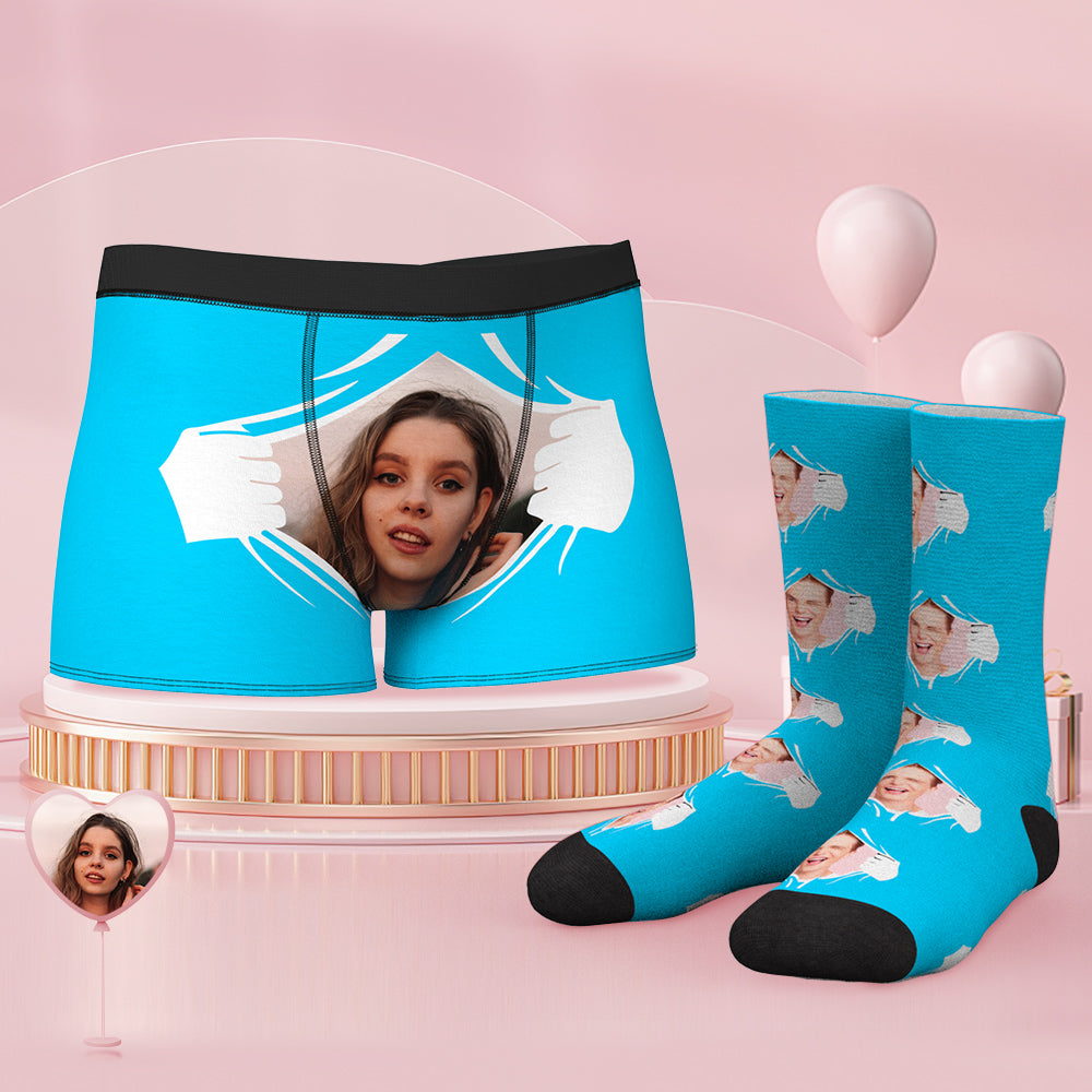 Custom Face Boxer Shorts And Socks Set