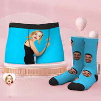 Custom Face Boxer Shorts And Socks Set On Body Skin