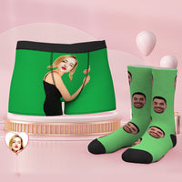 Custom Face Boxer Shorts And Socks Set On Body Skin