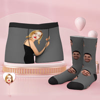 Custom Face Boxer Shorts And Socks Set On Body Skin