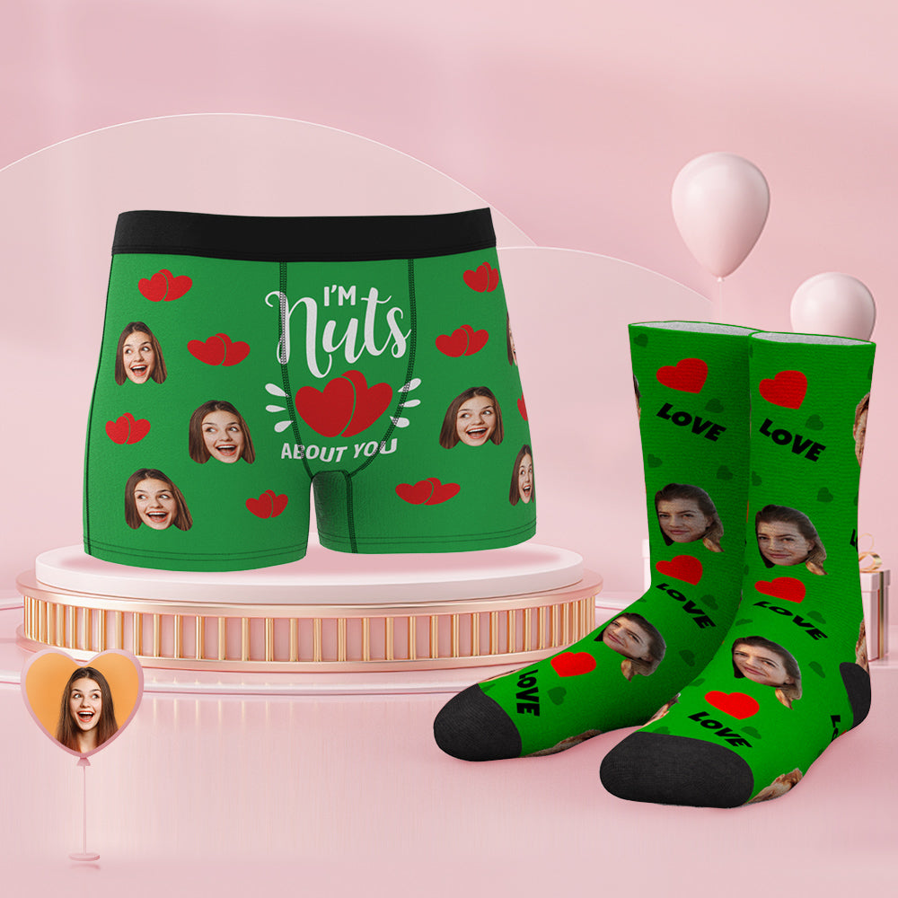 Custom Face Boxer Shorts And Socks Set I'm Nuts About You