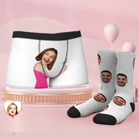 Custom Face Boxer Shorts And Socks Set Face On Body