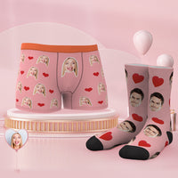 Custom Face Boxer Shorts And Socks Set Best Couple's Gift