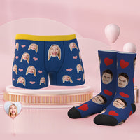 Custom Face Boxer Shorts And Socks Set Best Couple's Gift