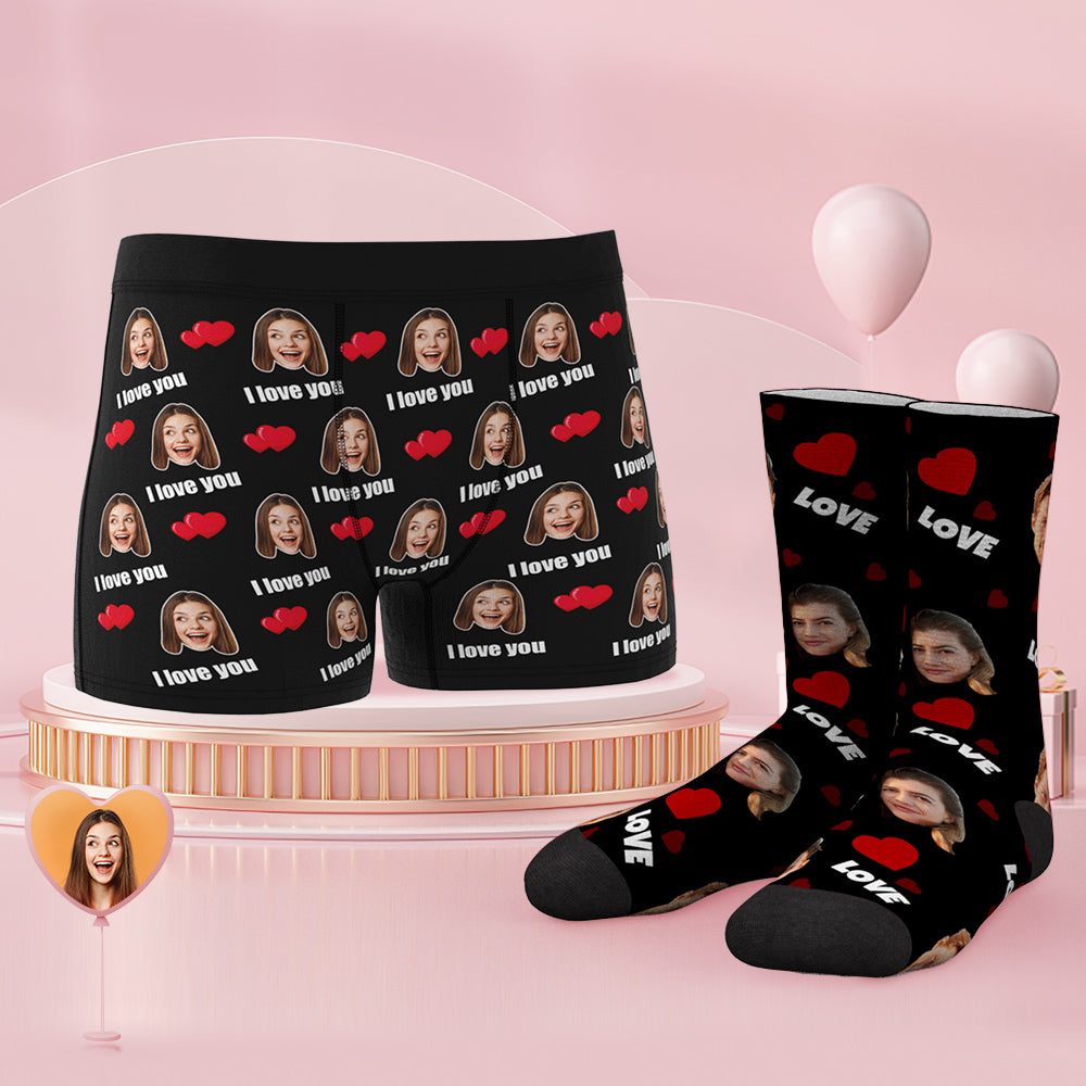 Custom Face Boxer Shorts And Socks Set Love