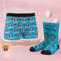 Custom Face Boxer Shorts And Socks Set Love