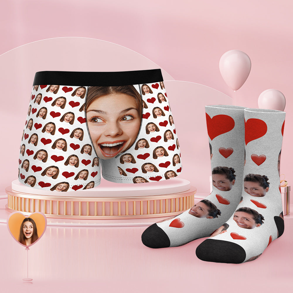 Custom Face Boxer Shorts And Socks Set Big Face