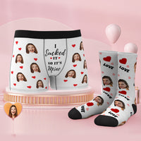 Custom Face Boxer Shorts And Sock Set It's Mine