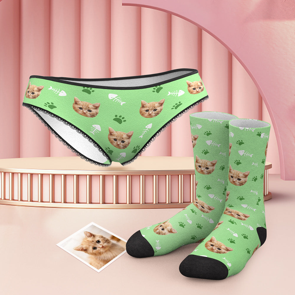 Custom Face Panties And Socks Set - Cat