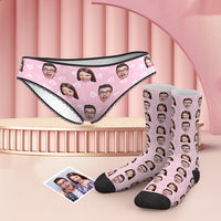 Custom Face Colorful Panties And Socks Set - Heart