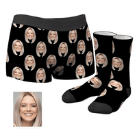 Custom Corlorful Face Boxer Shorts And Socks Set