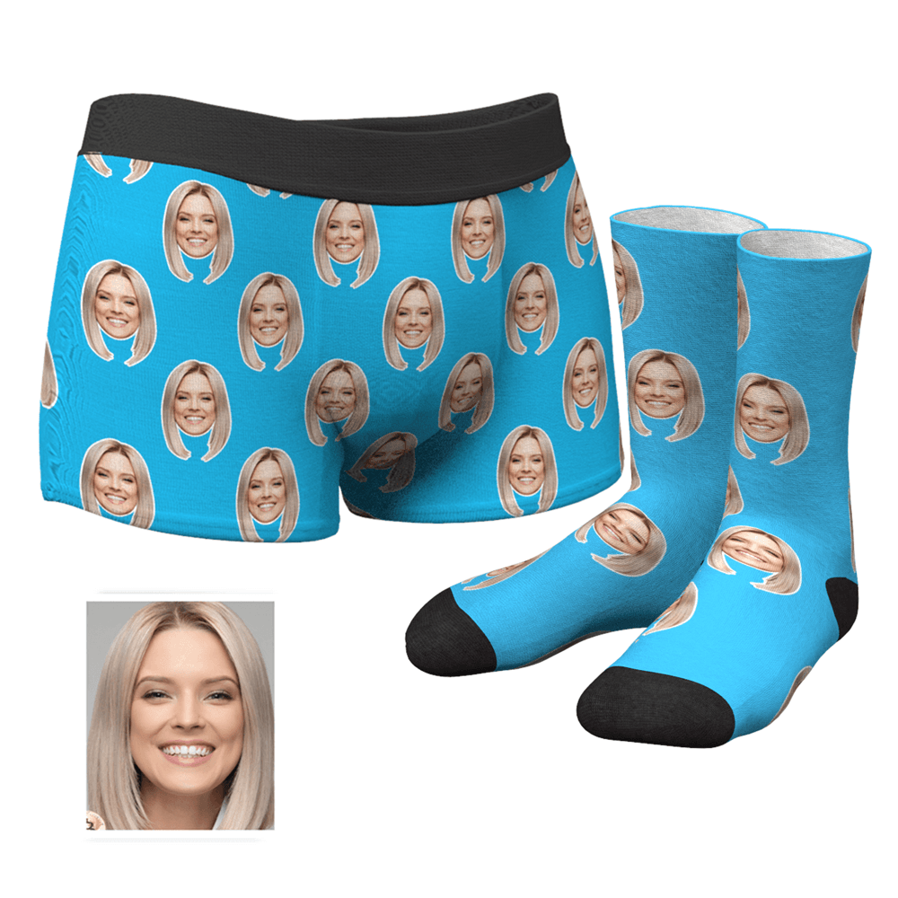 Custom Corlorful Face Boxer Shorts And Socks Set