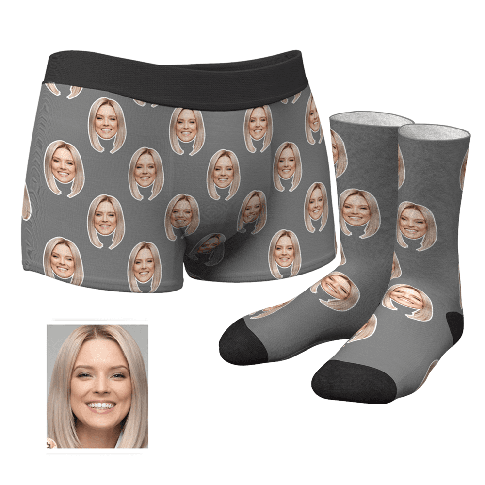 Custom Corlorful Face Boxer Shorts And Socks Set