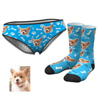 Custom Dog Face Panties And Socks Set