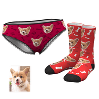 Custom Dog Face Panties And Socks Set