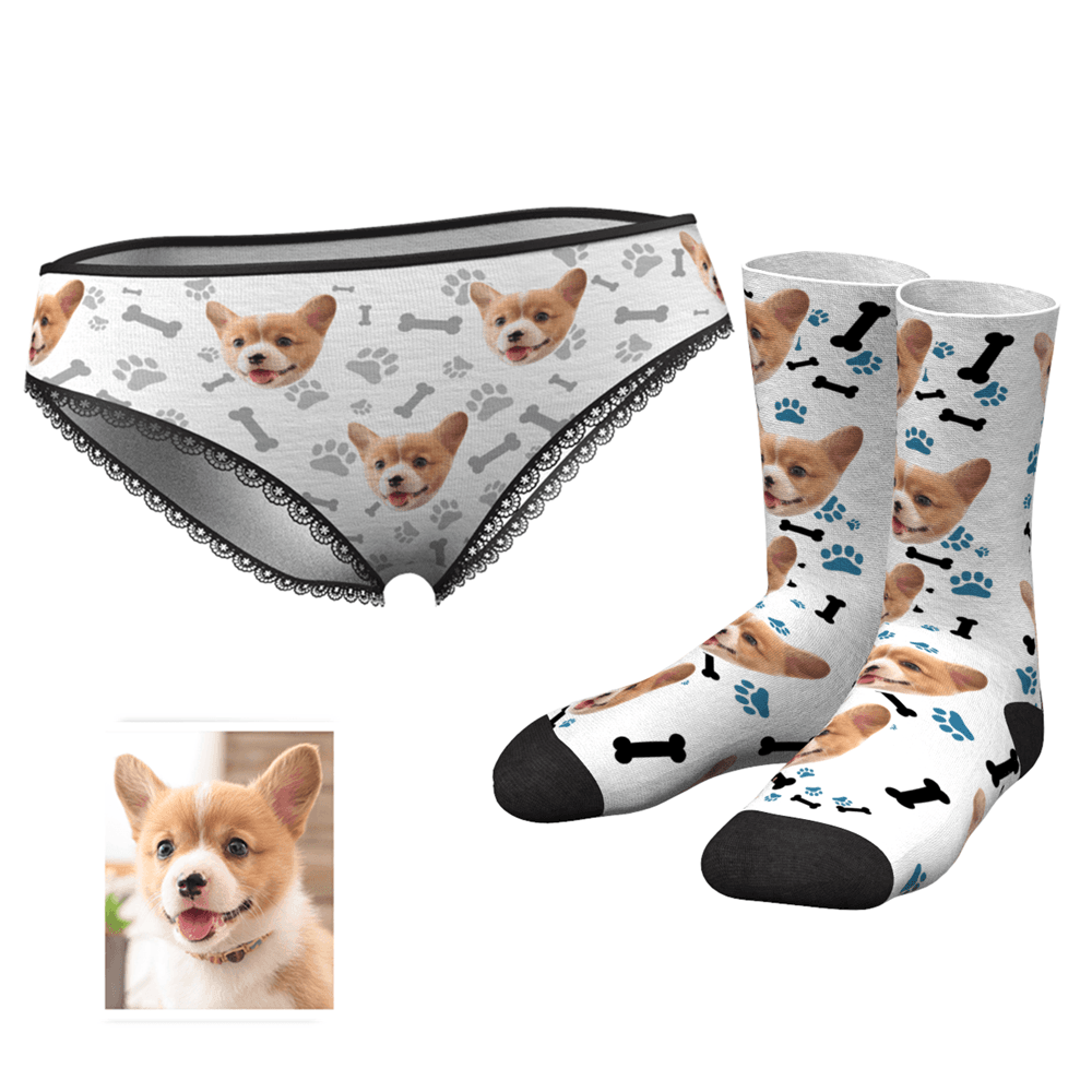 Custom Dog Face Panties And Socks Set