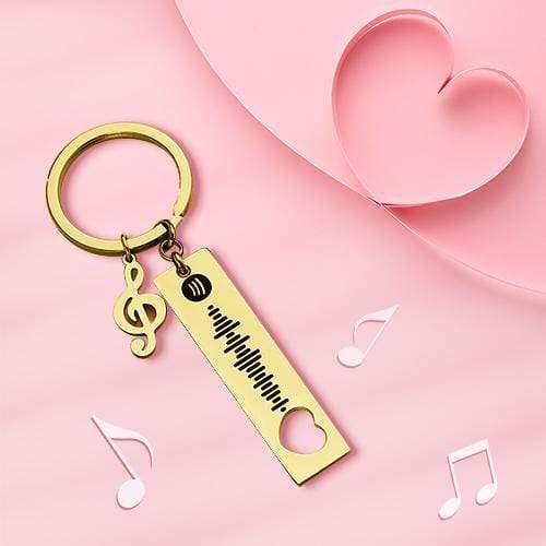 Custom Music Keychain Spotify Gifts for Couple Music Note Gold Billie Eilish Songs Gifts