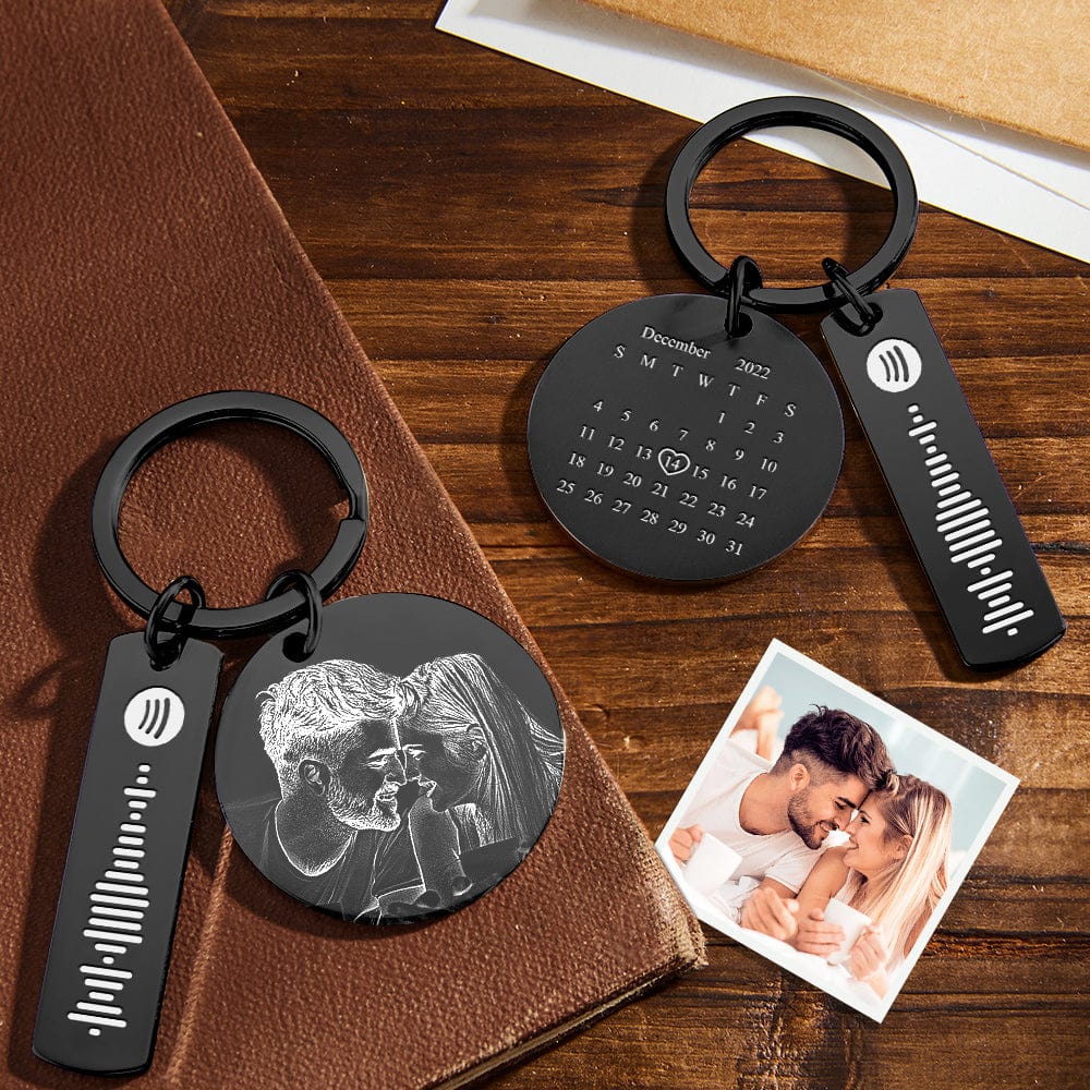 Custom Photo Calendar Spotify Keychain Personalized Stainless Steel Keychain Gift for Lover