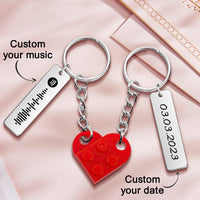 Personalized Spotify Code and Date Matching Couples Love Heart Bricks Keychain for Couples