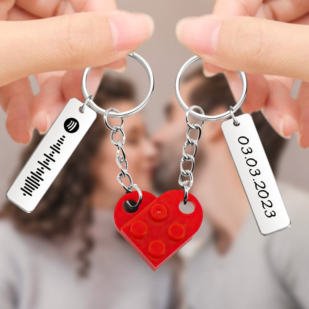 Personalized Spotify Code and Date Matching Couples Love Heart Bricks Keychain for Couples