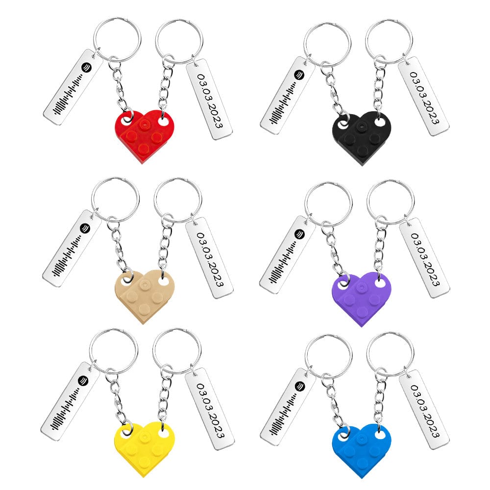 Personalized Spotify Code and Date Matching Couples Love Heart Bricks Keychain for Couples