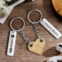 Personalized Spotify Code and Date Matching Couples Love Heart Bricks Keychain for Couples