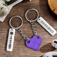 Personalized Spotify Code and Date Matching Couples Love Heart Bricks Keychain for Couples