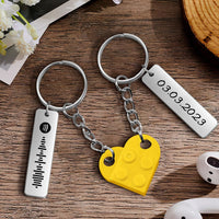 Personalized Spotify Code and Date Matching Couples Love Heart Bricks Keychain for Couples