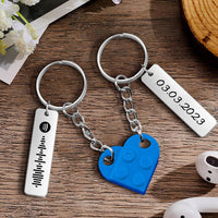 Personalized Spotify Code and Date Matching Couples Love Heart Bricks Keychain for Couples