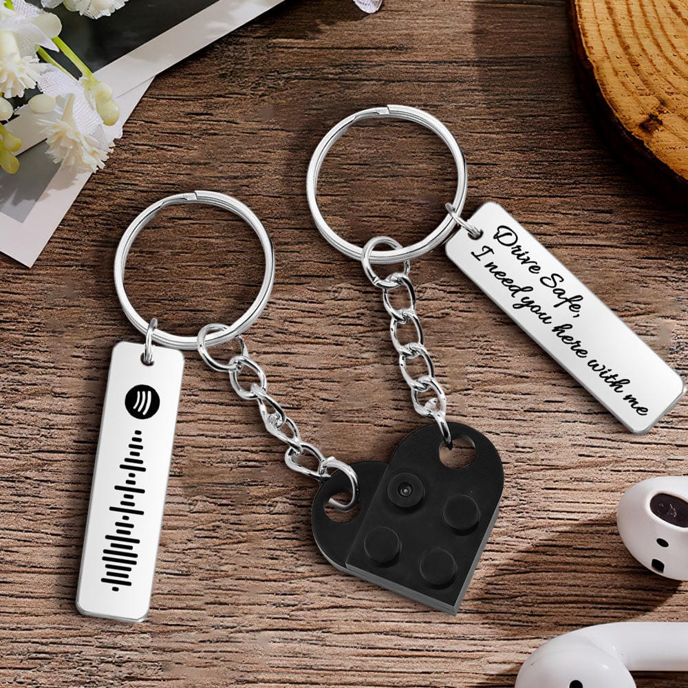 Personalized Spotify Code Drive Safe Creative Gifts Matching Love Heart Bricks Keychain for Couples