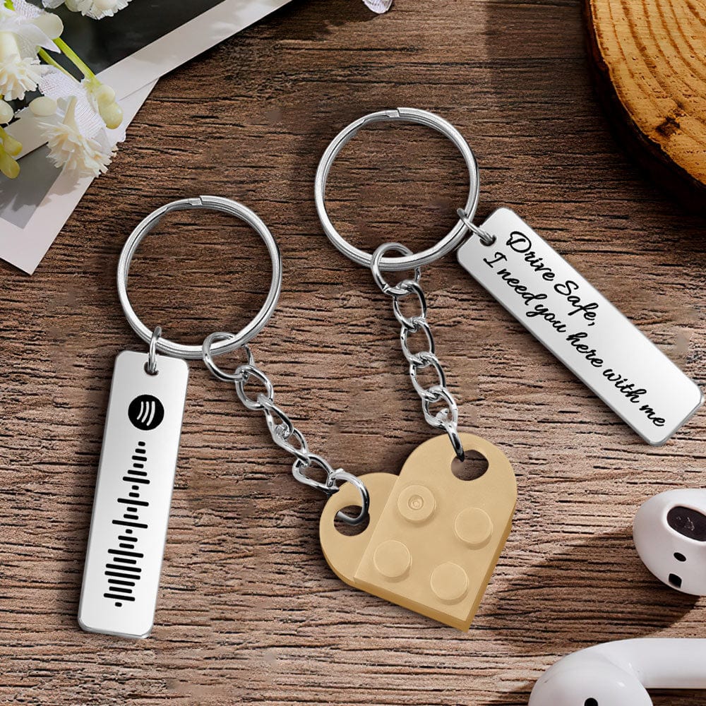 Personalized Spotify Code Drive Safe Creative Gifts Matching Love Heart Bricks Keychain for Couples