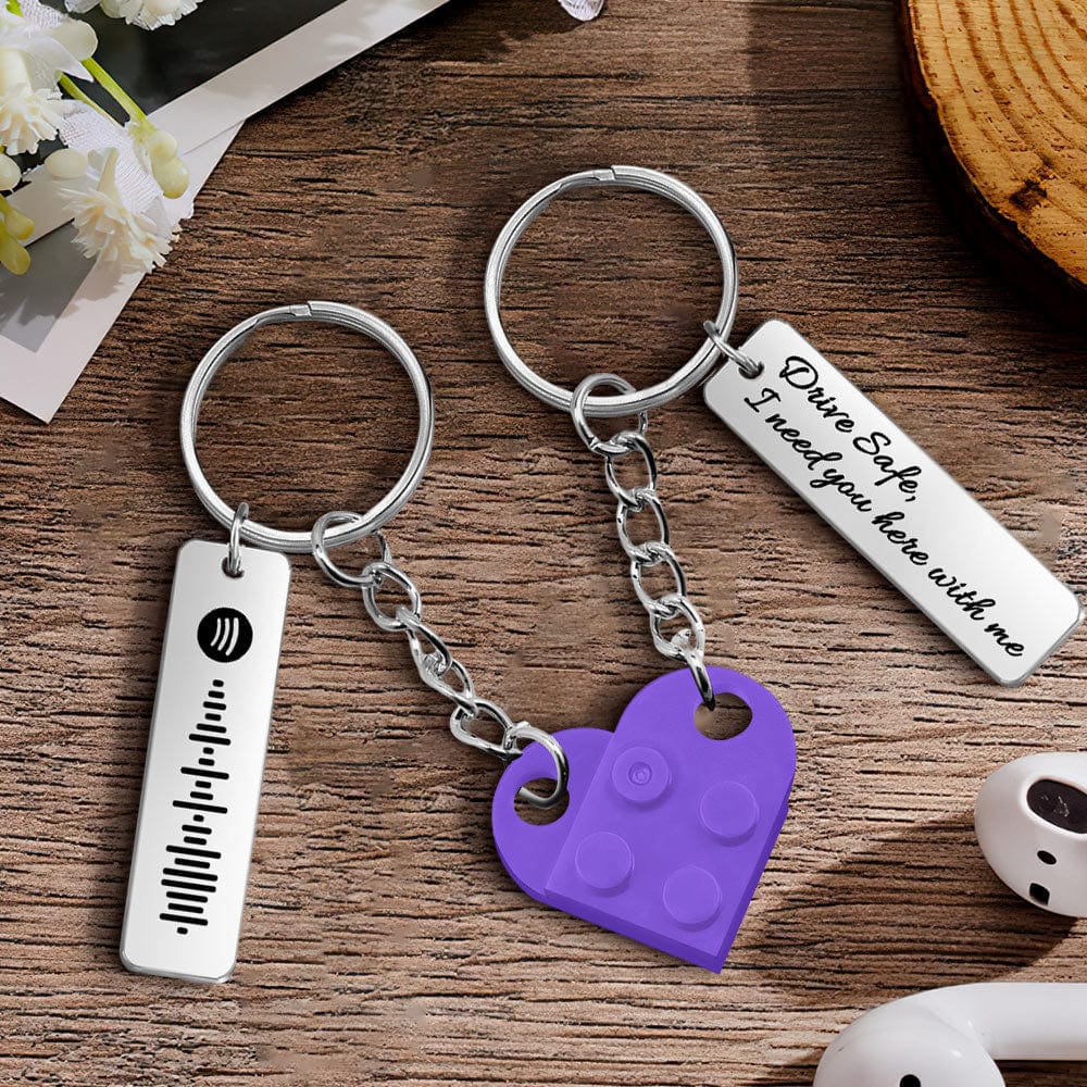 Personalized Spotify Code Drive Safe Creative Gifts Matching Love Heart Bricks Keychain for Couples