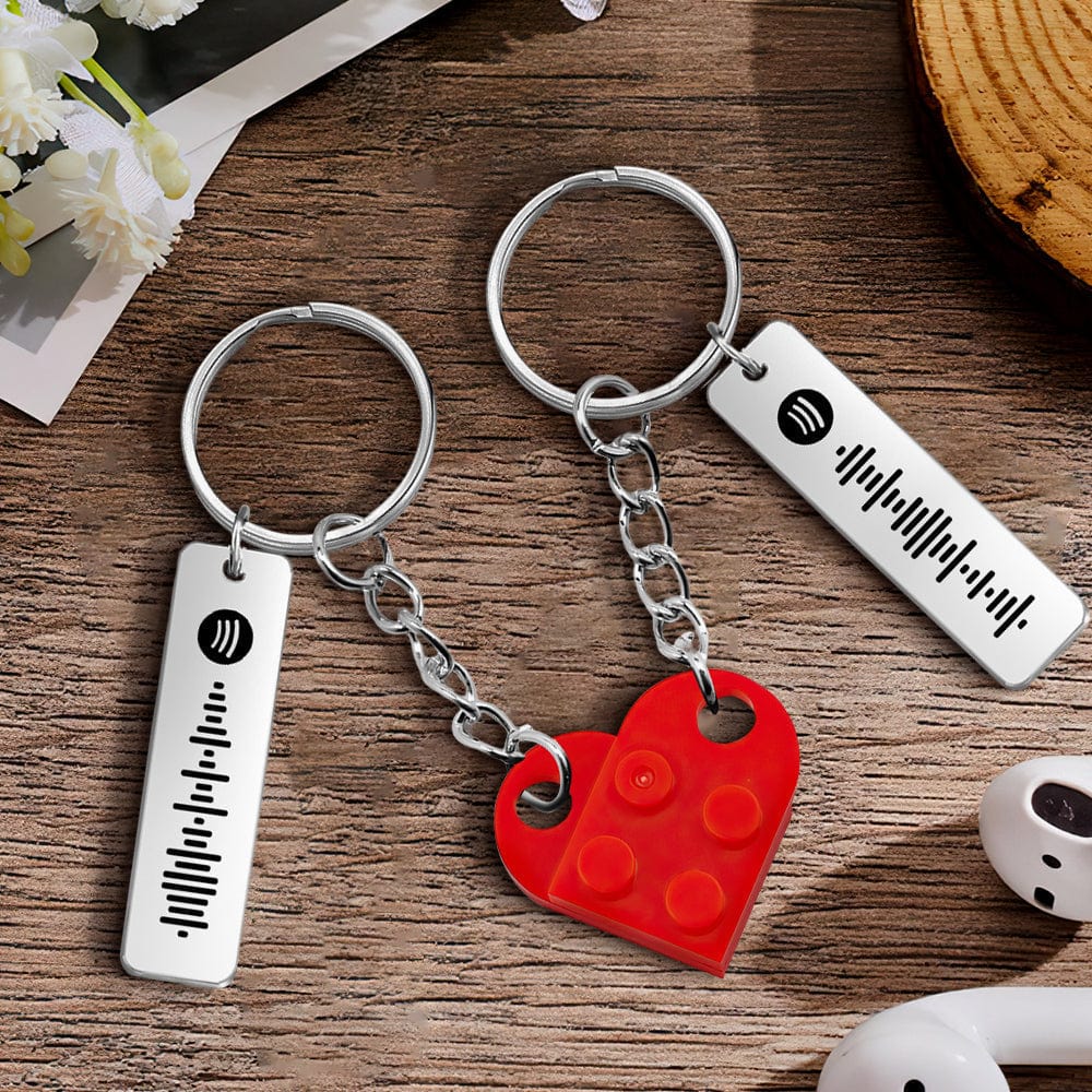 Personalized Spotify Code Matching Couples Love Heart Bricks Keychain for Couples