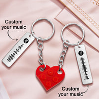 Personalized Spotify Code Matching Couples Love Heart Bricks Keychain for Couples