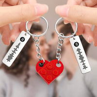 Personalized Spotify Code Matching Couples Love Heart Bricks Keychain for Couples