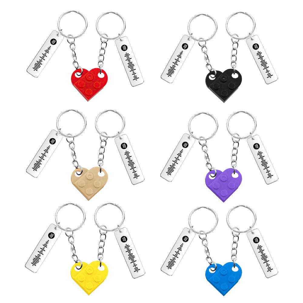 Personalized Spotify Code Matching Couples Love Heart Bricks Keychain for Couples