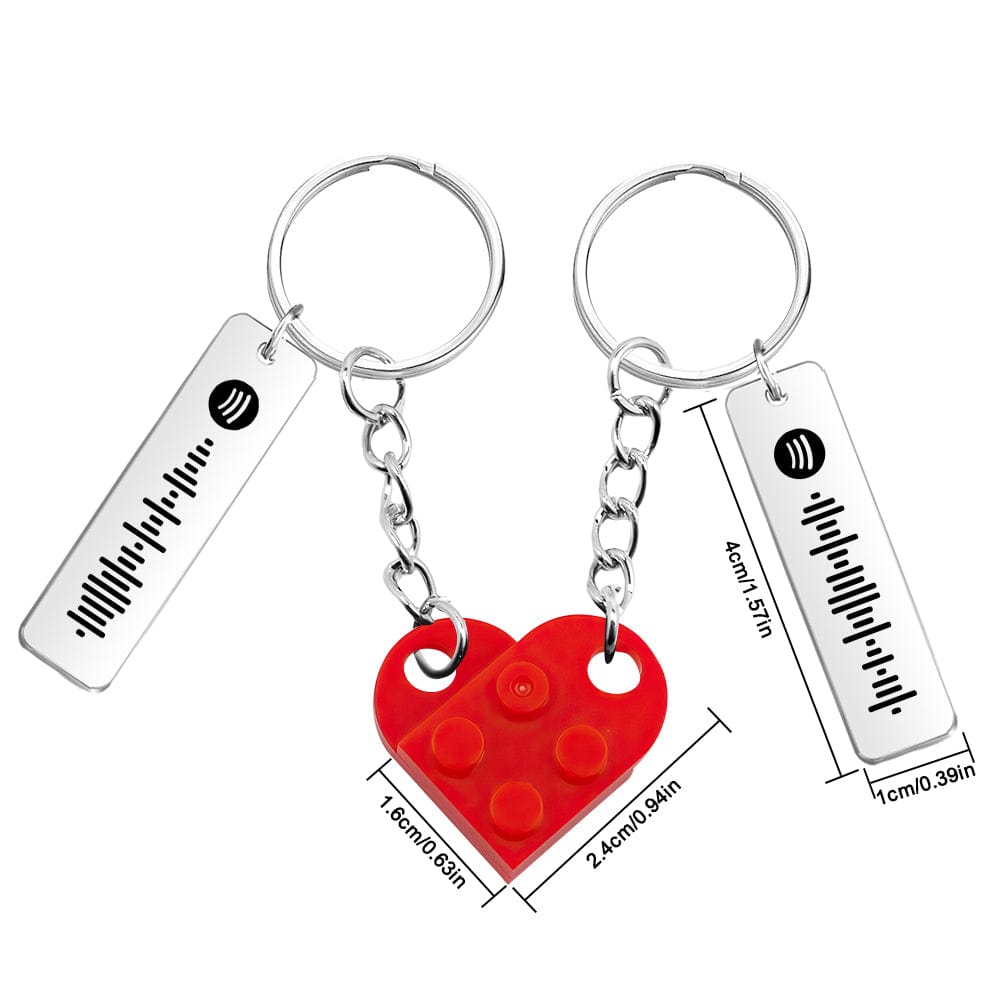 Personalized Spotify Code Matching Couples Love Heart Bricks Keychain for Couples