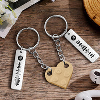 Personalized Spotify Code Matching Couples Love Heart Bricks Keychain for Couples