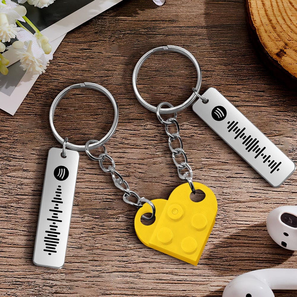 Personalized Spotify Code Matching Couples Love Heart Bricks Keychain for Couples