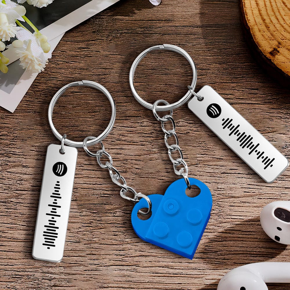 Personalized Spotify Code Matching Couples Love Heart Bricks Keychain for Couples