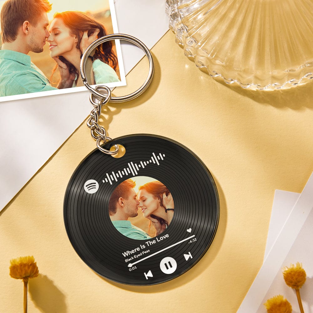 Custom Photo and Date Keychains Scannable Spotify Code Acrylic Anniversary Key Chain Gifts for Couple