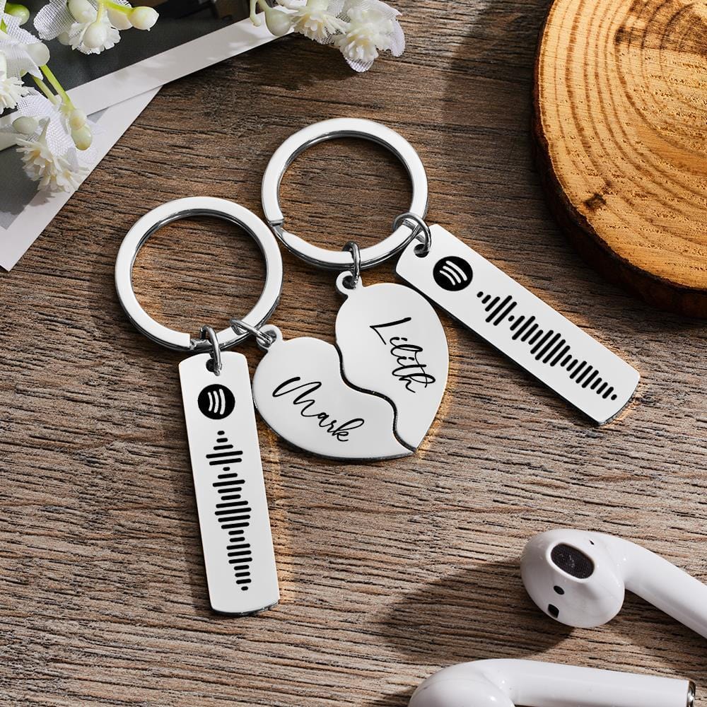 Scannable Keychain Custom Spotify Code Personalized Name Keyring 2pcs a Set For Valentine's Day Gift