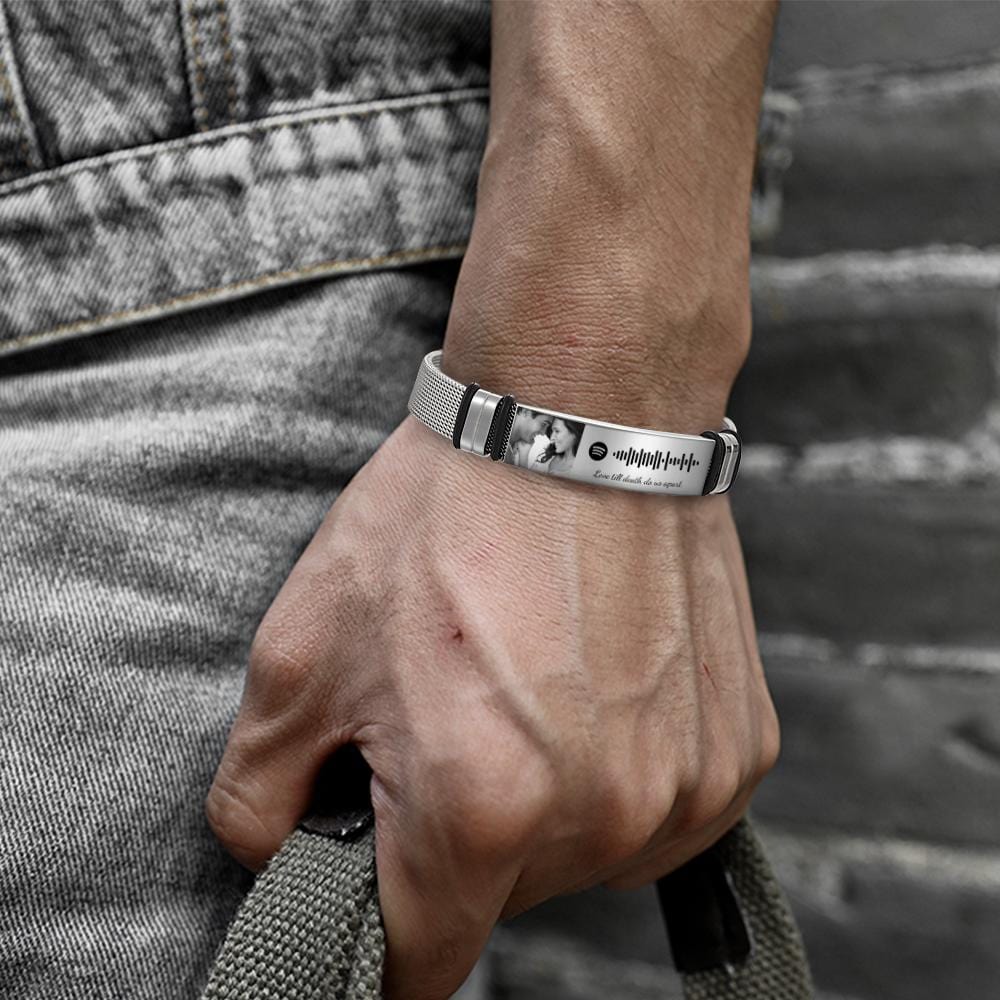 Men's Bracelet Personalised Spotify Code Bracelet with Your Photo Gift for Dad