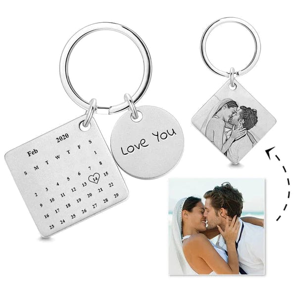 Custom Photo Calendar Spotify Keychain Personalized Stainless Steel Keychain Gift for Lover