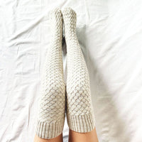 Women Winter Leg Warmers Solid Color Long Tube Over The Knee Pile Socks Knitted High Socks