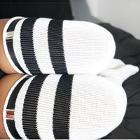 Women Winter Leg Warmers Large Size Three Bars Striped Fashion Long Tube Over Knee Pile Socks